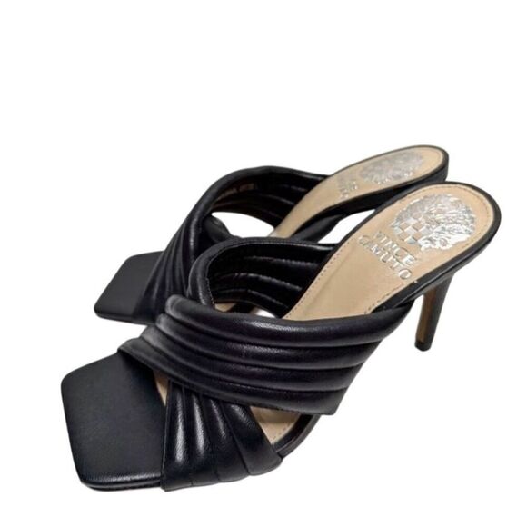 Vince Camuto Slide Crisscross Sandals Size 6 Black Sarendie Quilted Strap - Picture 2 of 11
